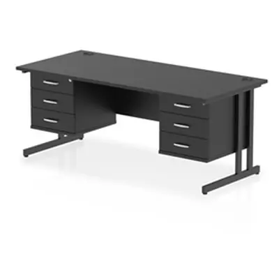 Impulse 1800x800 Desk Black/Black Cantilever Leg 2x3 Drawer Fixed Ped