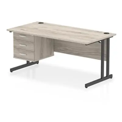 Impulse 1600x800 Desk Grey Oak/Black Cantilever Leg 3 Drawer Fixed Ped