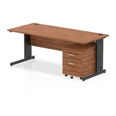 Impulse 1800x800 Desk Walnut/Black Cable Managed 2 Drawer Mobile Ped