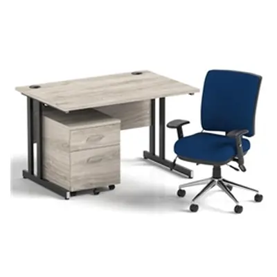 Impulse 1200 Desk Grey Oak/Black Cantilever 2 Dr Mobile Ped Blue Chair