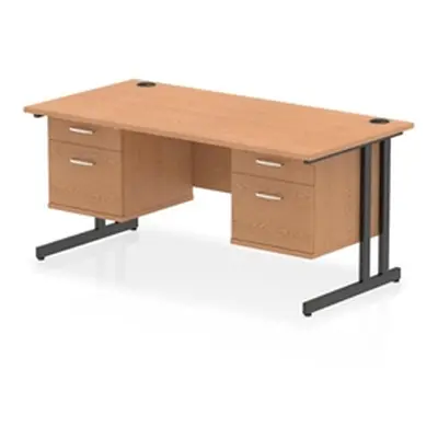 Impulse 1600x800 Desk Oak/Black Cantilever Leg 2x2 Drawer Fixed Ped