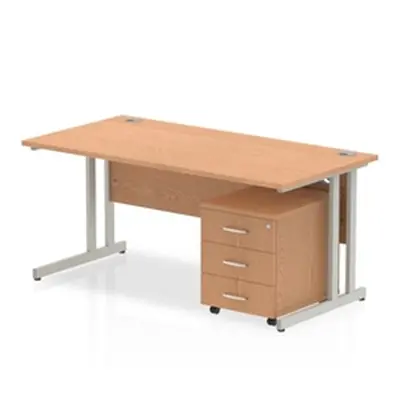 Impulse 1200x800mm Desk Oak Silver Cantilever Leg and Mobile Ped