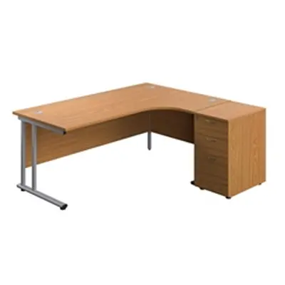 1800X1200 Twin Right Hand Radial Desk Nova Oak-Silver + Desk High Ped