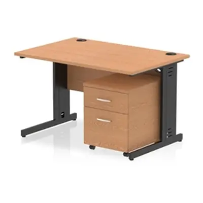 Impulse 1200x800 Desk Oak/Black Cable Managed Leg 2 Drawer Mobile Ped