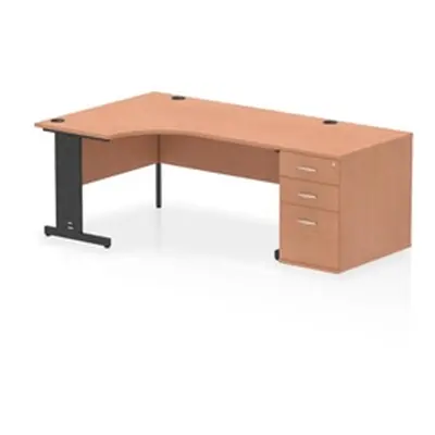 Impulse 1600 LH Crescent Desk Beech/Black Cable Managed Leg 800 DH Ped