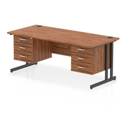 Impulse 1800x800 Desk Walnut/Black Cantilever Leg 2x3 Drawer Fixed Ped