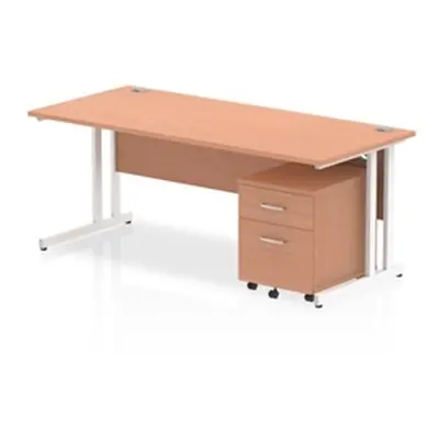 Impulse 1800x800 Desk Beech Top White Cantilever Leg+ Mobile Ped