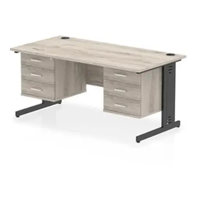 Impulse 1600x800 Desk Grey Oak/Black Cable Managed 2x3 Dr Fixed Peds