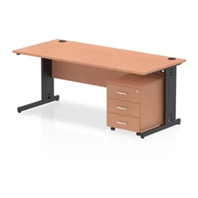 Impulse 1800x800 Desk Beech/Black Cable Managed 3 Drawer Mobile Ped