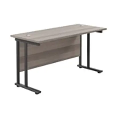 1400x600 Twin Upright Rectangular Desk Grey Oak-Black