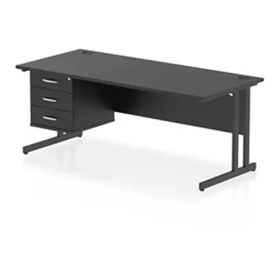 Impulse 1800x800 Desk Black/Black Cantilever Leg 1x3 Drawer Fixed Ped