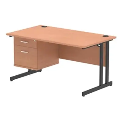 Impulse 1400x800 Desk Beech/Black Cantilever Leg 1x2 Drawer Fixed Ped