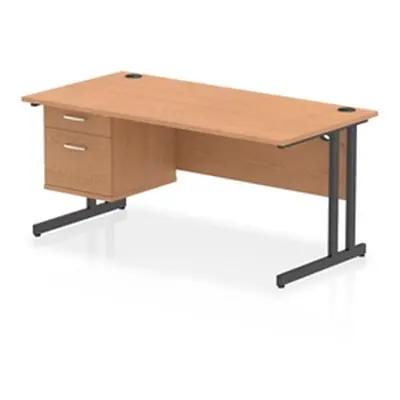 Impulse 1600x800 Desk Oak/Black Cantilever Leg 1x2 Drawer Fixed Ped