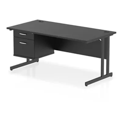 Impulse 1600x800 Desk Black/Black Cantilever Leg 1x2 Drawer Fixed Ped