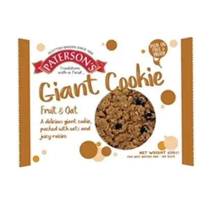 Patersons Giant Cookie Fruity Oat 60g (Pack of 18) F5317