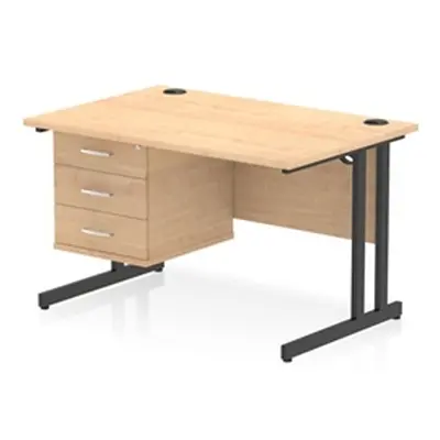 Impulse 1200x800 Desk Maple/Black Cantilever Leg 1x3 Drawer Fixed Ped