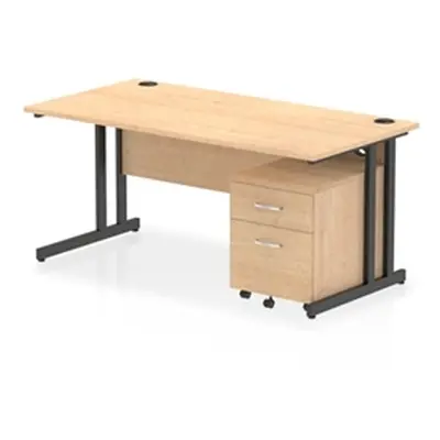 Impulse 1600x800 Desk Maple/Black Cantilever Leg 2 Drawer Mobile Ped