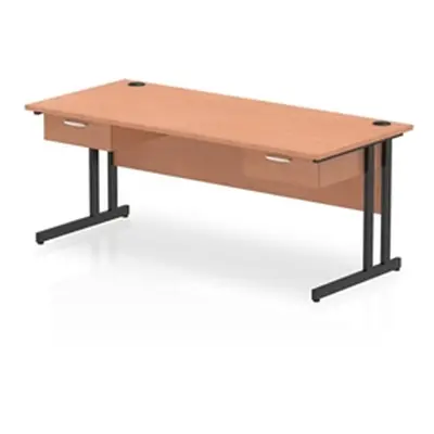 Impulse 1800x800 Desk Beech/Black Cantilever Leg 2x1 Drawer Fixed Ped