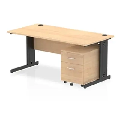 Impulse 1600x800 Desk Maple/Black Cable Managed 2 Drawer Mobile Ped