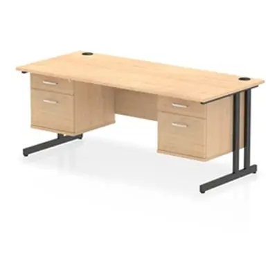 Impulse 1800x800 Desk Maple/Black Cantilever Leg 2x2 Drawer Fixed Ped