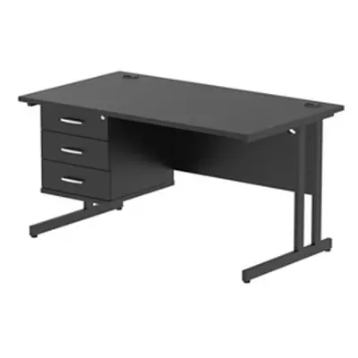 Impulse 1400x800 Desk Black/Black Cantilever Leg 1x3 Drawer Fixed Ped