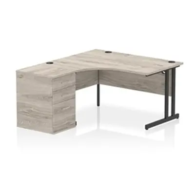 Impulse 1400 LH Crescent Desk Grey Oak/Black Cantilever Leg 600 DH Ped