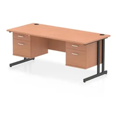 Impulse 1800x800 Desk Beech/Black Cantilever Leg 2x2 Drawer Fixed Ped