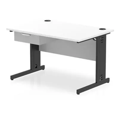 Impulse 1200x800 Desk White Top Black Cable Managed Leg 1 Dr Fixed Ped