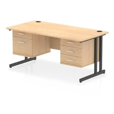 Impulse 1600x800 Desk Maple/Black Cantilever Leg 2&3 Drawer Fixed Ped