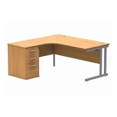 Double Upright LH Radial Desk + Desk High Ped 1600X1200 Beech/Silver