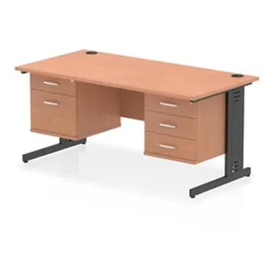 Impulse 1600x800 Desk Beech/Black Cable Managed 2&3 Drawer Fixed Peds