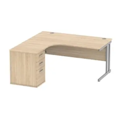 Double Upright LH Radial Desk + Desk High Ped 1600X1200 Oak/Silver