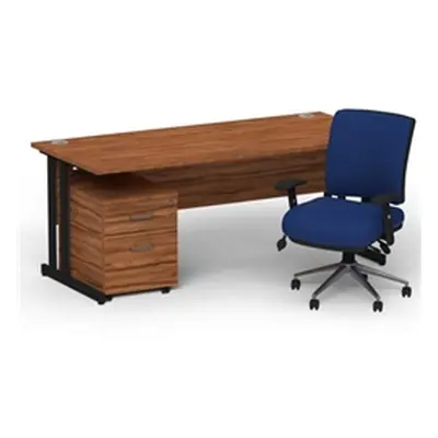 Impulse 1800 Black Cant Desk Walnut + 2 Dr Mobile Ped & Chiro Blue