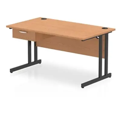 Impulse 1400x800 Desk Oak/Black Cantilever Leg 1x1 Drawer Fixed Ped