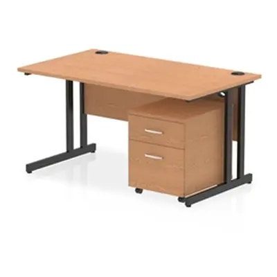 Impulse 1400x800 Desk Oak/Black Cantilever Leg 2 Drawer Mobile Ped