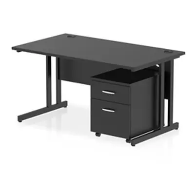 Impulse 1400x800 Desk Black/Black Cantilever Leg 2 Drawer Mobile Ped