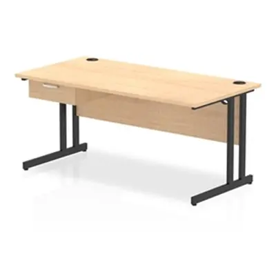 Impulse 1600x800 Desk Maple/Black Cantilever Leg 1x1 Drawer Fixed Ped