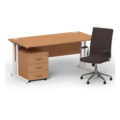 Impulse 1600 White Cant Desk Oak + 3 Dr Mobile Ped & Ezra Brown