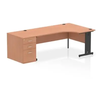 Impulse 1800 RH Crescent Desk Beech/Black Cable Managed Leg 800 DH Ped