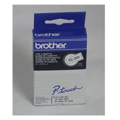 Brother P-touch TC-201 12mm x 7.5m White On Black Gloss TC201