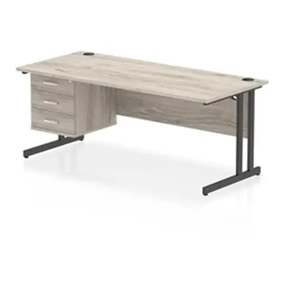 Impulse 1800x800 Desk Grey Oak/Black Cantilever 1x3 Drawer Fixed Ped