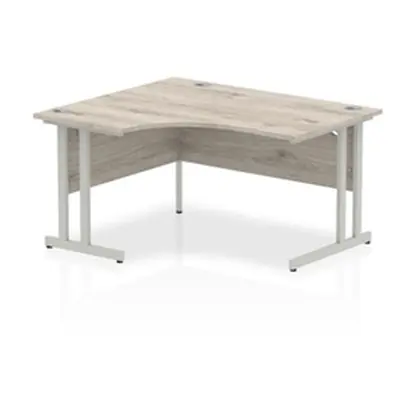 Impulse 1400mm Left Crescent Desk Grey Oak Top Silver Cantilever Leg