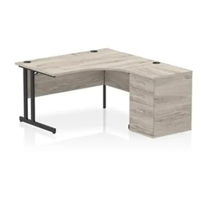 Impulse 1400 RH Crescent Desk Cantilever Leg Grey Oak/Black 600 DH Ped