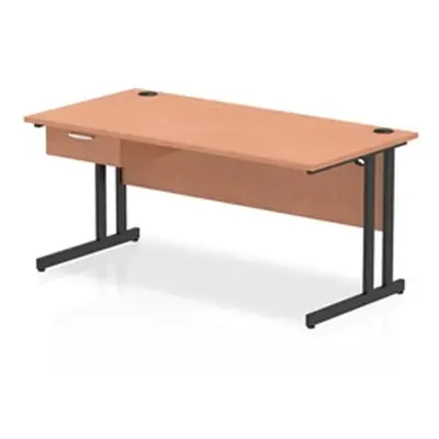 Impulse 1600x800 Desk Beech/Black Cantilever Leg 1x1 Drawer Fixed Ped