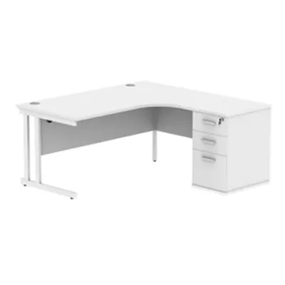 Double Upright RH Radial Desk + Desk High Ped 1600X1200 White/White