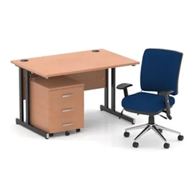 Impulse 1200 Desk Beech/Black Cantilever 3 Dr Mobile Ped Blue Chair