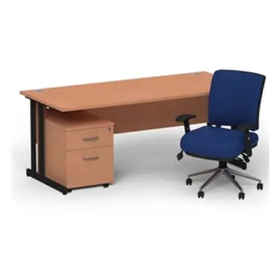 Impulse 1800 Black Cant Desk Beech + 2 Dr Mobile Ped & Chiro Blue