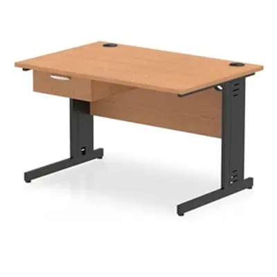 Impulse 1200x800 Desk Oak/Black Cable Managed Leg 1x1 Drawer Fixed Ped