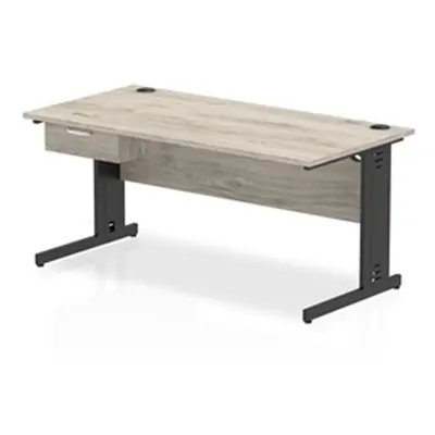 Impulse 1600x800 Desk Grey Oak/Black Cable Managed Leg 1 Dr Fixed Ped