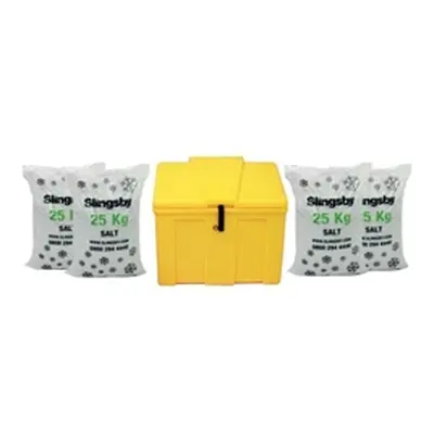 Heavy Duty Lockable Salt and Grit Bin Yellow 110L with De-icing Salt